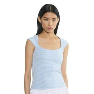 Aritzia Sunday Best Light Blue Striped Blouse- XL